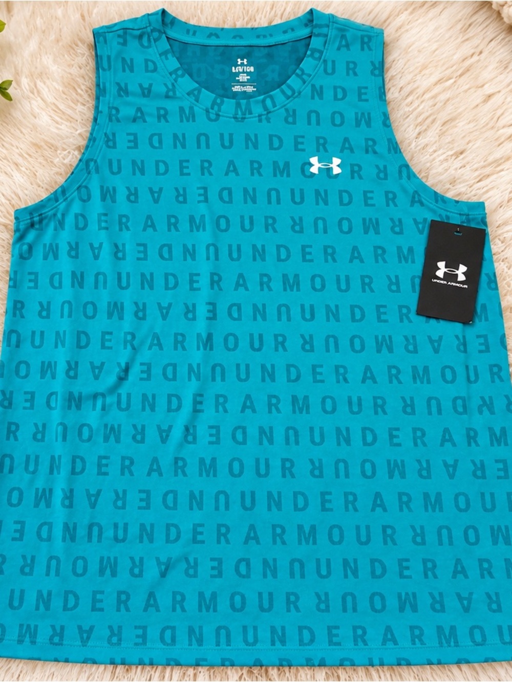 Under Armour Boys Teal Performance Tank with All-Over Logo